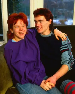 Zoe Brown TV presenter January 1985 with her boyfriend Julian Taylor